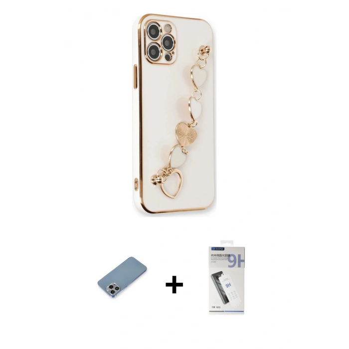 MARSİLYAN™- iPhone 12 Pro Kılıf Nova Işık Prime - Şeffaf Uv Polymer Nano Ekran Koruyucu + Shine Kamera Lens Koruma Cam - GI