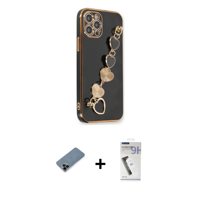 MARSİLYAN™- iPhone 12 Pro Kılıf Nova Işık Prime - Şeffaf Uv Polymer Nano Ekran Koruyucu + Shine Kamera Lens Koruma Cam - SH