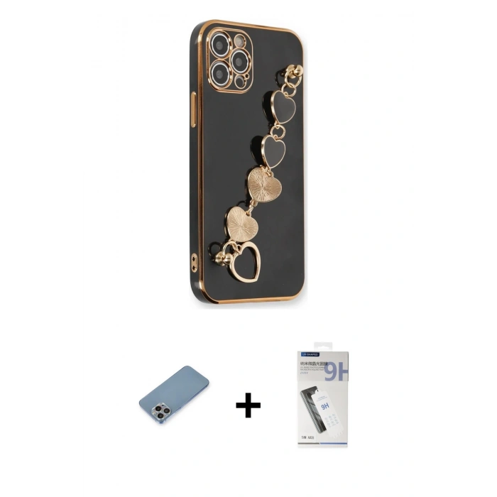 MARSİLYAN™- iPhone 12 Pro Kılıf Nova Işık Prime - Şeffaf Uv Polymer Nano Ekran Koruyucu + Shine Kamera Lens Koruma Cam - GI