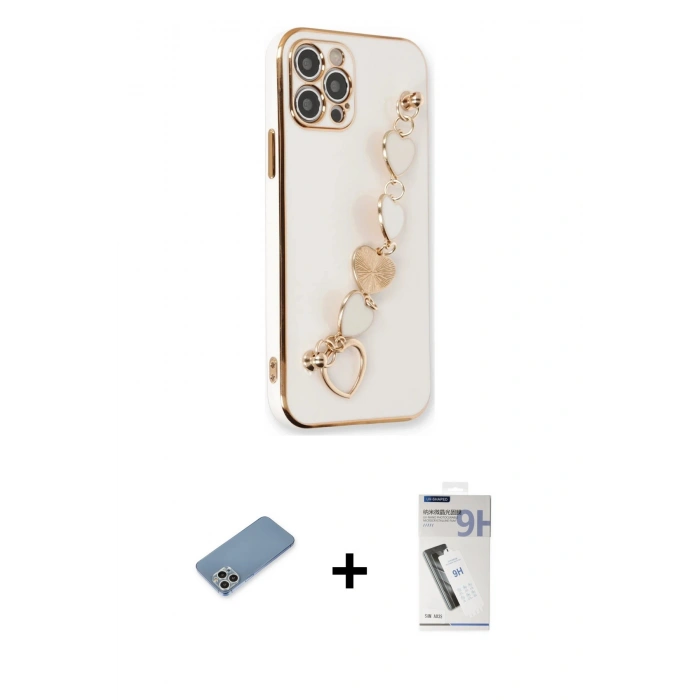 MARSİLYAN™- iPhone 12 Pro Kılıf Nova Işık Prime - Şeffaf Uv Polymer Nano Ekran Koruyucu + Shine Kamera Lens Koruma Cam - GS