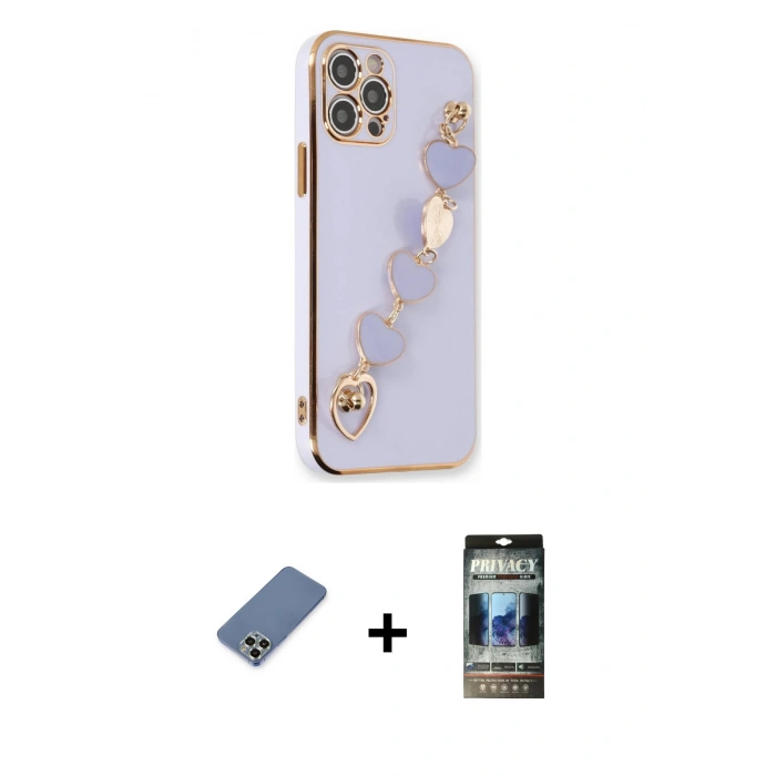 MARSİLYAN™- iPhone 12 Pro Kılıf Nova Işık Prime - Siyah 34D Hayalet Izgaralı Cam + Metal Kamera Lens Koruma Cam - AKYL