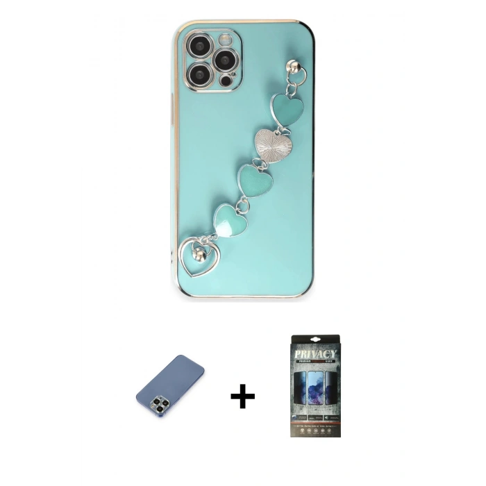 MARSİLYAN™- iPhone 12 Pro Kılıf Nova Işık Prime - Siyah 34D Hayalet Izgaralı Cam + Metal Kamera Lens Koruma Cam - AKYL