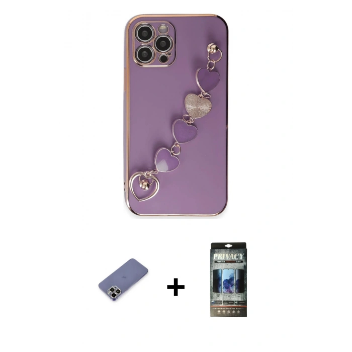 MARSİLYAN™- iPhone 12 Pro Kılıf Nova Işık Prime - Siyah 34D Hayalet Izgaralı Cam + Metal Kamera Lens Koruma Cam - GD