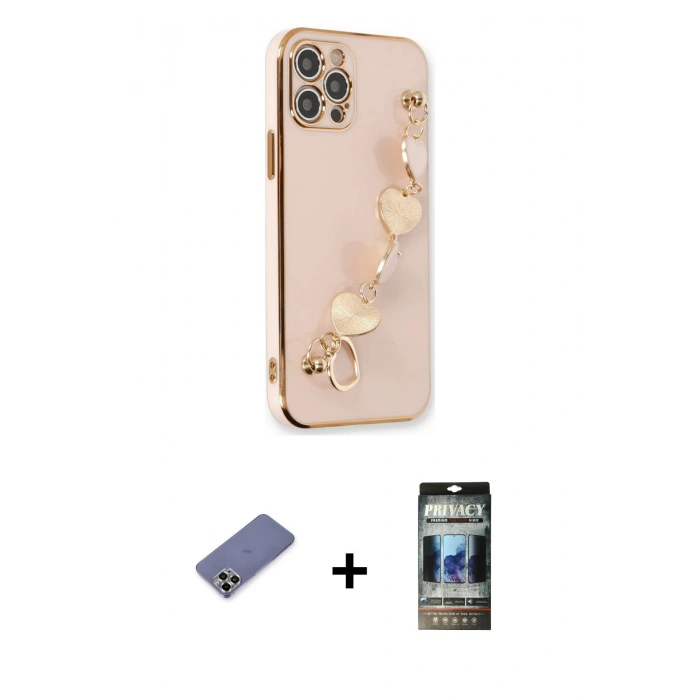 MARSİLYAN™- iPhone 12 Pro Kılıf Nova Işık Prime - Siyah 34D Hayalet Izgaralı Cam + Metal Kamera Lens Koruma Cam - GD