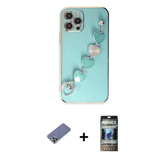 MARSİLYAN™- iPhone 12 Pro Kılıf Nova Işık Prime - Siyah 34D Hayalet Izgaralı Cam + Metal Kamera Lens Koruma Cam - GD
