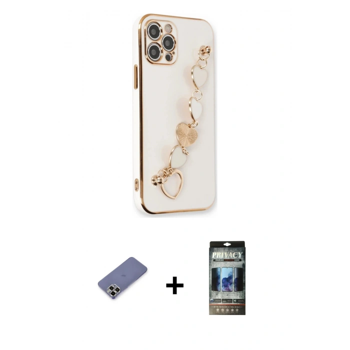 MARSİLYAN™- iPhone 12 Pro Kılıf Nova Işık Prime - Siyah 34D Hayalet Izgaralı Cam + Metal Kamera Lens Koruma Cam - GD