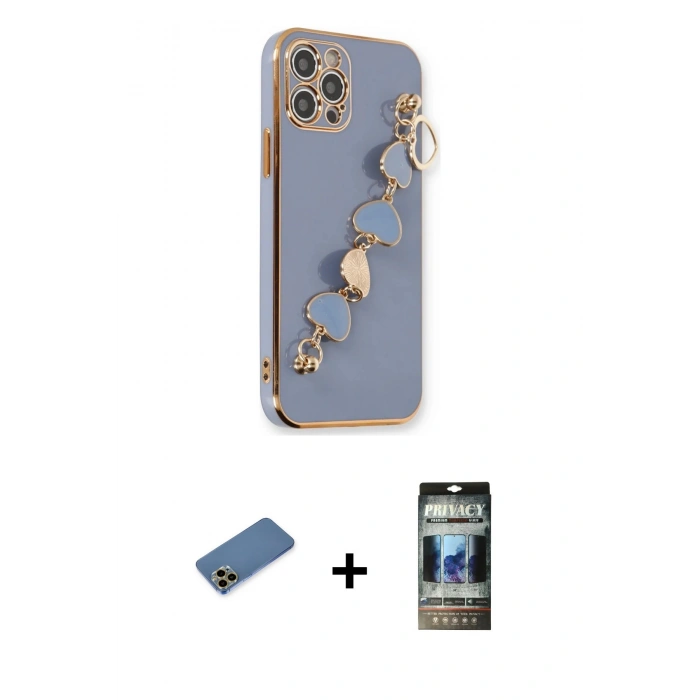 MARSİLYAN™- iPhone 12 Pro Kılıf Nova Işık Prime - Siyah 34D Hayalet Izgaralı Cam + Shine Kamera Lens Koruma Cam - GD