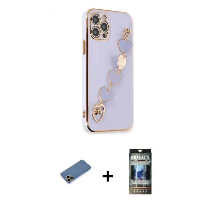 MARSİLYAN™- iPhone 12 Pro Kılıf Nova Işık Prime - Siyah 34D Hayalet Izgaralı Cam + Shine Kamera Lens Koruma Cam - GD