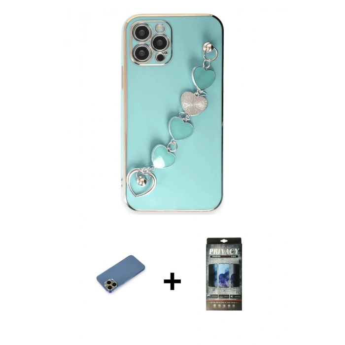 MARSİLYAN™- iPhone 12 Pro Kılıf Nova Işık Prime - Siyah 34D Hayalet Izgaralı Cam + Shine Kamera Lens Koruma Cam - GD