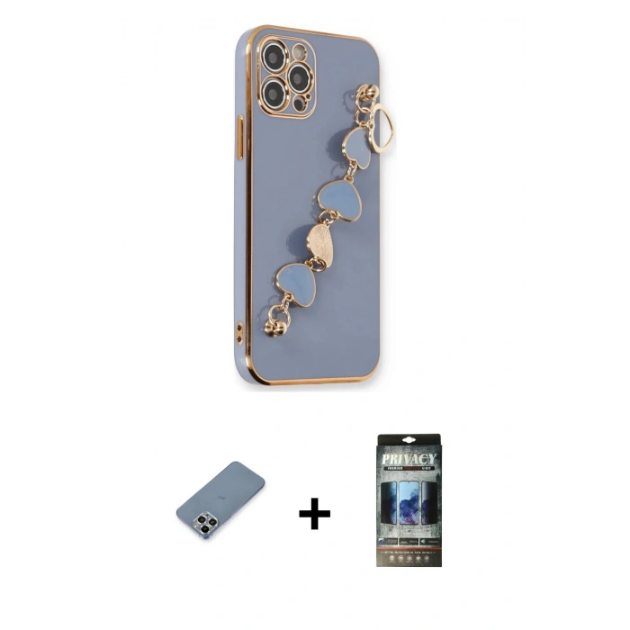 MARSİLYAN™- iPhone 12 Pro Kılıf Nova Işık Prime - Siyah 34D Hayalet Izgaralı Cam + Metal Kamera Lens Koruma Cam - GS