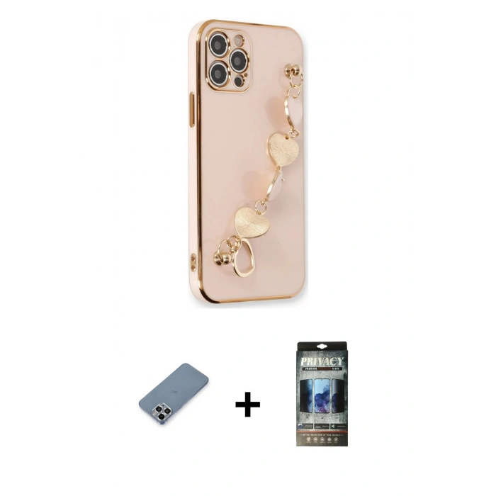 MARSİLYAN™- iPhone 12 Pro Kılıf Nova Işık Prime - Siyah 34D Hayalet Izgaralı Cam + Metal Kamera Lens Koruma Cam - GS