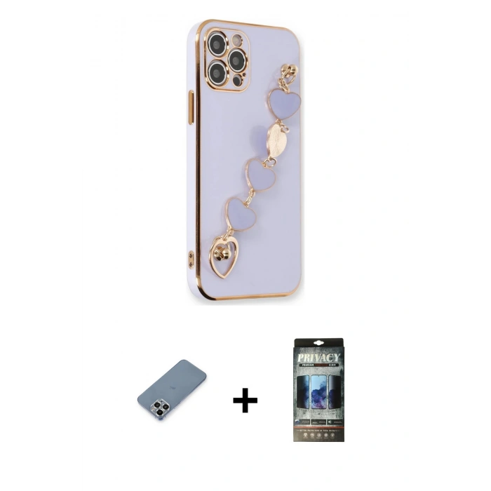 MARSİLYAN™- iPhone 12 Pro Kılıf Nova Işık Prime - Siyah 34D Hayalet Izgaralı Cam + Metal Kamera Lens Koruma Cam - GS