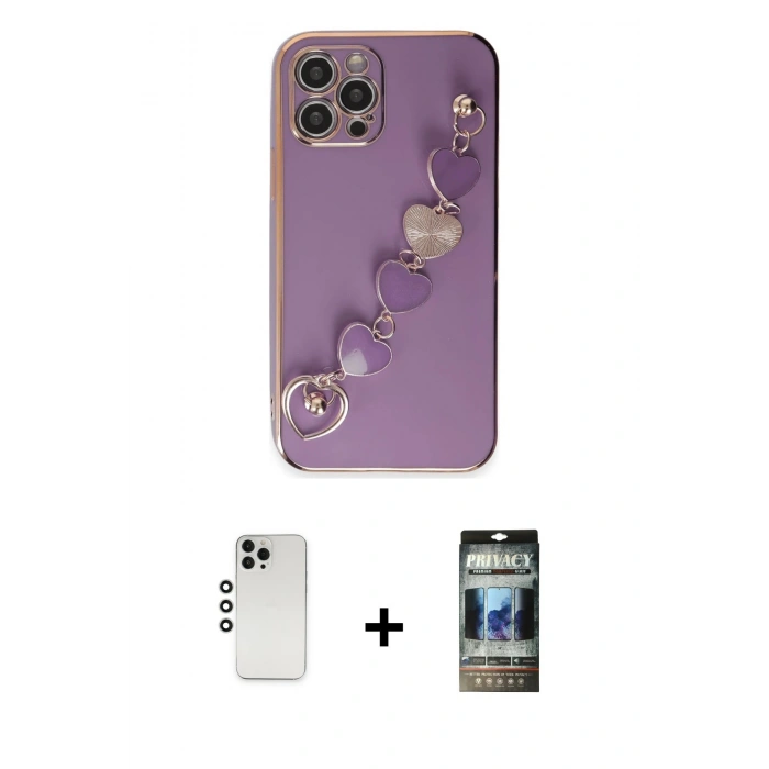 MARSİLYAN™- iPhone 12 Pro Kılıf Nova Işık Prime - Siyah 34D Hayalet Izgaralı Cam + Shine Kamera Lens - GS