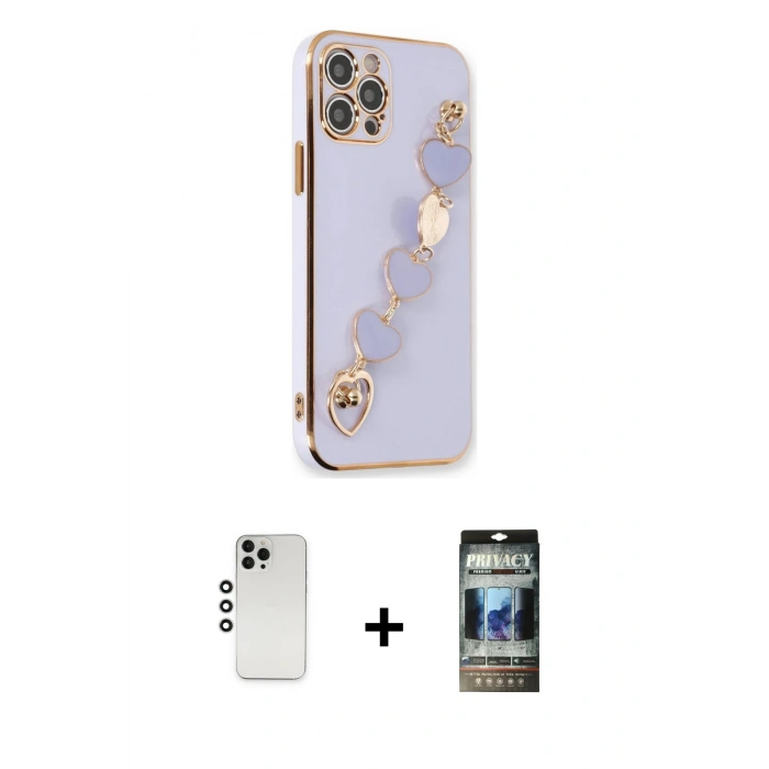 MARSİLYAN™- iPhone 12 Pro Kılıf Nova Işık Prime - Siyah 34D Hayalet Izgaralı Cam + Shine Kamera Lens - GS