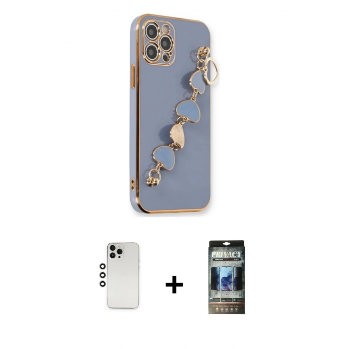 MARSİLYAN™- iPhone 12 Pro Kılıf Nova Işık Prime - Siyah 34D Hayalet Izgaralı Cam + Shine Kamera Lens - GS