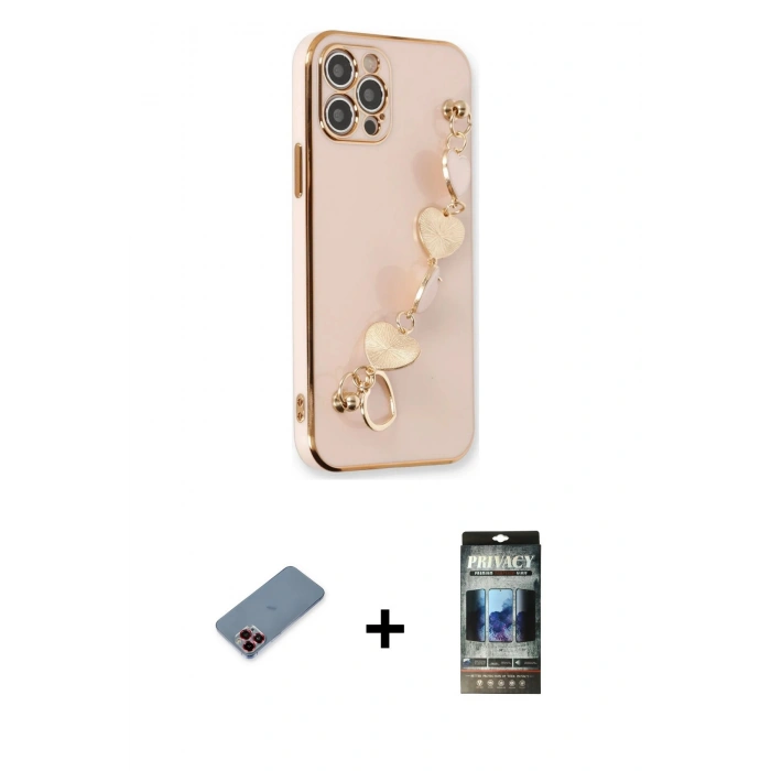 MARSİLYAN™- iPhone 12 Pro Kılıf Nova Işık Prime - Siyah 34D Hayalet Izgaralı Cam + Metal Kamera Lens Koruma Cam - KI