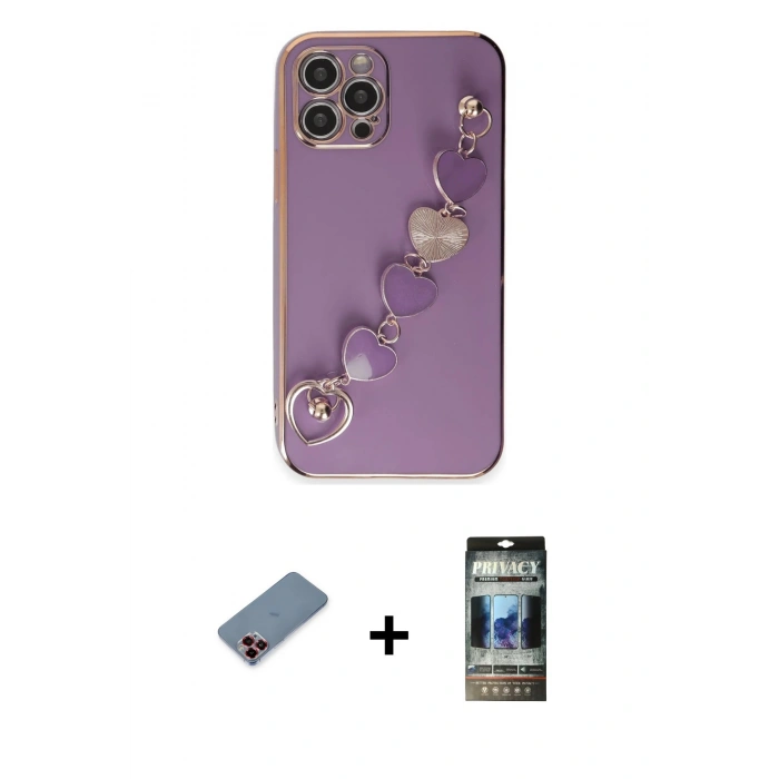 MARSİLYAN™- iPhone 12 Pro Kılıf Nova Işık Prime - Siyah 34D Hayalet Izgaralı Cam + Metal Kamera Lens Koruma Cam - KI