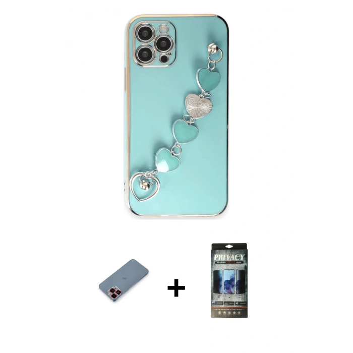 MARSİLYAN™- iPhone 12 Pro Kılıf Nova Işık Prime - Siyah 34D Hayalet Izgaralı Cam + Metal Kamera Lens Koruma Cam - KI