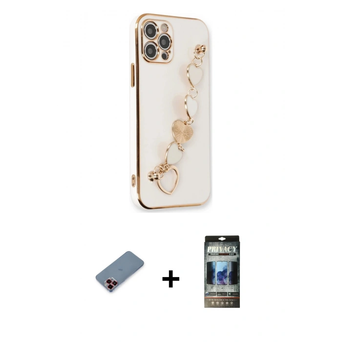 MARSİLYAN™- iPhone 12 Pro Kılıf Nova Işık Prime - Siyah 34D Hayalet Izgaralı Cam + Metal Kamera Lens Koruma Cam - KI