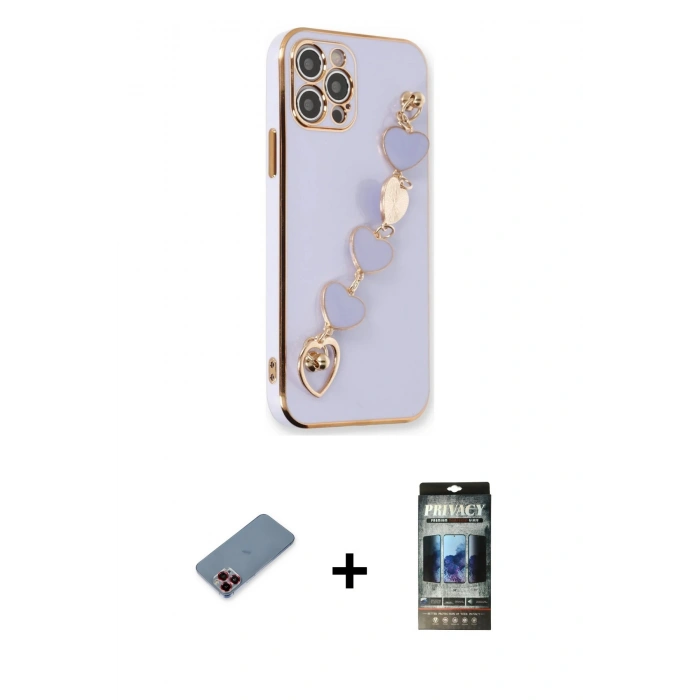 MARSİLYAN™- iPhone 12 Pro Kılıf Nova Işık Prime - Siyah 34D Hayalet Izgaralı Cam + Metal Kamera Lens Koruma Cam - KI