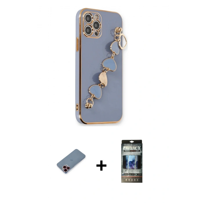 MARSİLYAN™- iPhone 12 Pro Kılıf Nova Işık Prime - Siyah 34D Hayalet Izgaralı Cam + Metal Kamera Lens Koruma Cam - KI