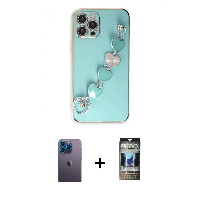 MARSİLYAN™- iPhone 12 Pro Kılıf Nova Işık Prime - Siyah 34D Hayalet Izgaralı Cam + Neon Fosforlu Kamera Lens - MI