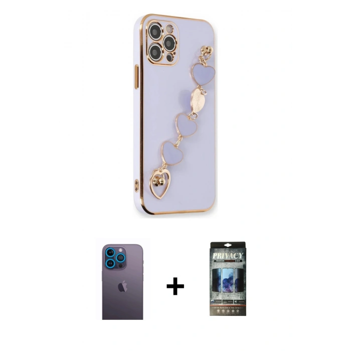 MARSİLYAN™- iPhone 12 Pro Kılıf Nova Işık Prime - Siyah 34D Hayalet Izgaralı Cam + Neon Fosforlu Kamera Lens - MI