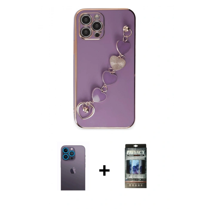 MARSİLYAN™- iPhone 12 Pro Kılıf Nova Işık Prime - Siyah 34D Hayalet Izgaralı Cam + Neon Fosforlu Kamera Lens - MI