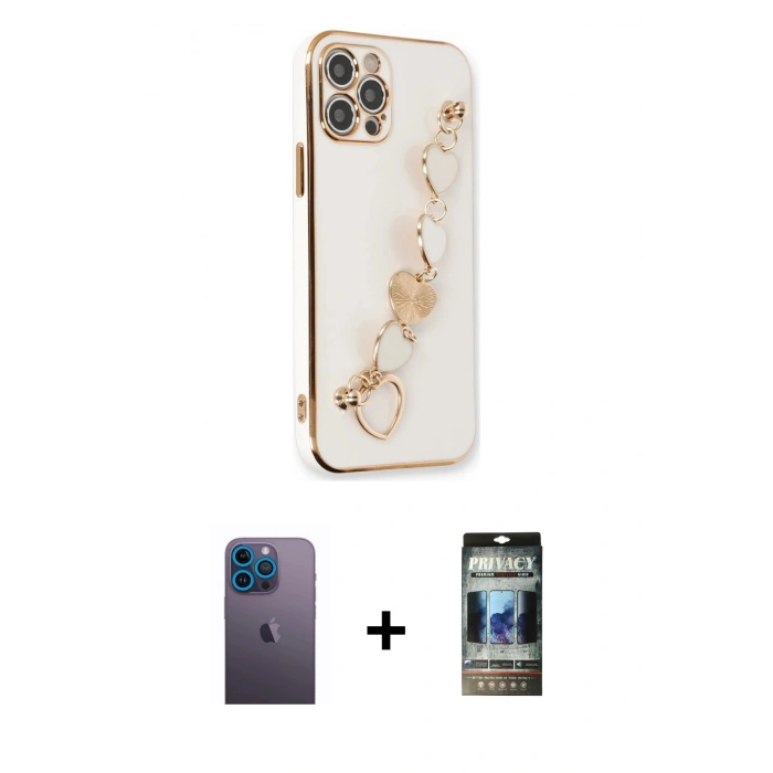 MARSİLYAN™- iPhone 12 Pro Kılıf Nova Işık Prime - Siyah 34D Hayalet Izgaralı Cam + Neon Fosforlu Kamera Lens - MI