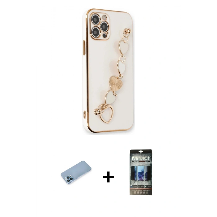 MARSİLYAN™- iPhone 12 Pro Kılıf Nova Işık Prime - Siyah 34D Hayalet Izgaralı Cam + Shine Kamera Lens Koruma Cam - MI