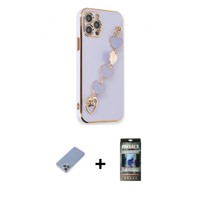 MARSİLYAN™- iPhone 12 Pro Kılıf Nova Işık Prime - Siyah 34D Hayalet Izgaralı Cam + Metal Kamera Lens Koruma Cam - KUYL