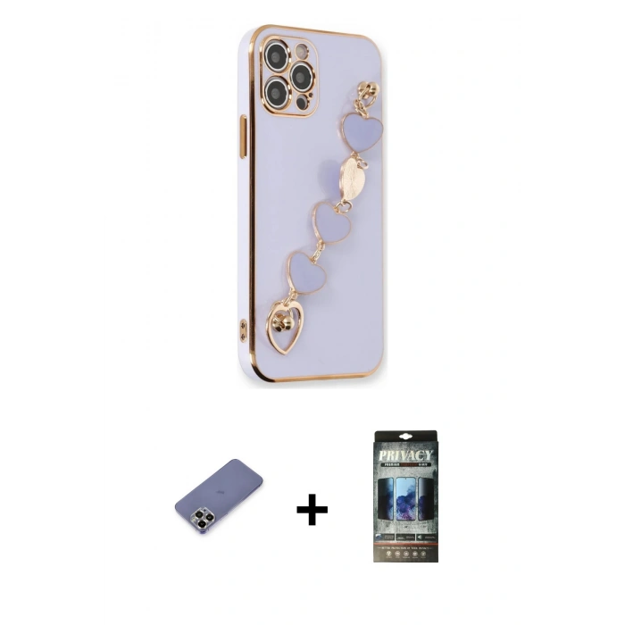 MARSİLYAN™- iPhone 12 Pro Kılıf Nova Işık Prime - Siyah 34D Hayalet Izgaralı Cam + Metal Kamera Lens Koruma Cam - GD