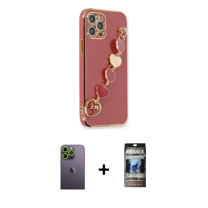 MARSİLYAN™- iPhone 12 Pro Kılıf Nova Işık Prime - Siyah 34D Hayalet Izgaralı Cam + Neon Fosforlu Kamera Lens - YL