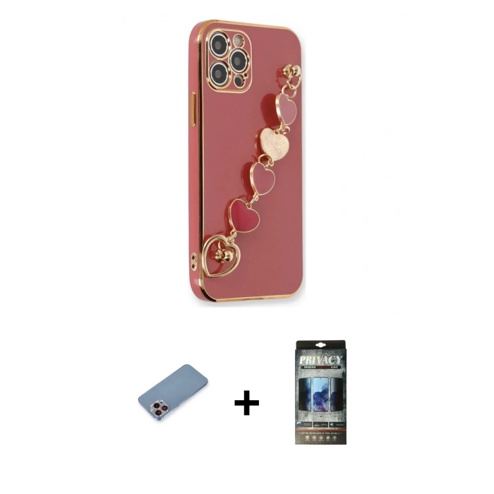 MARSİLYAN™- iPhone 12 Pro Kılıf Nova Işık Prime - Siyah 34D Hayalet Izgaralı Cam + Shine Kamera Lens Koruma Cam - PE