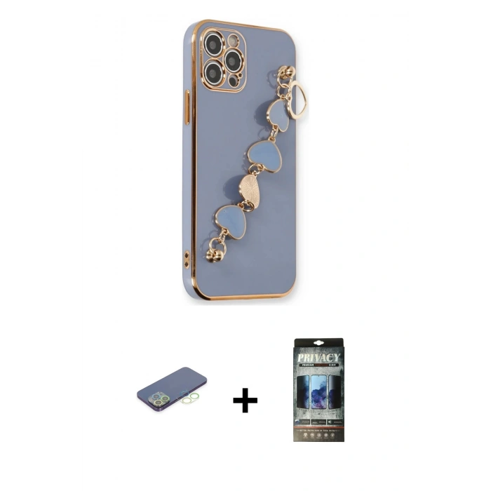 MARSİLYAN™- iPhone 12 Pro Kılıf Nova Işık Prime - Siyah 34D Hayalet Izgaralı Cam + Renkli Kamera Lens Koruma Cam - YL