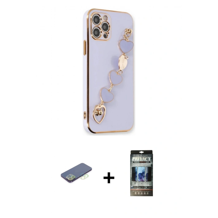 MARSİLYAN™- iPhone 12 Pro Kılıf Nova Işık Prime - Siyah 34D Hayalet Izgaralı Cam + Renkli Kamera Lens Koruma Cam - YL