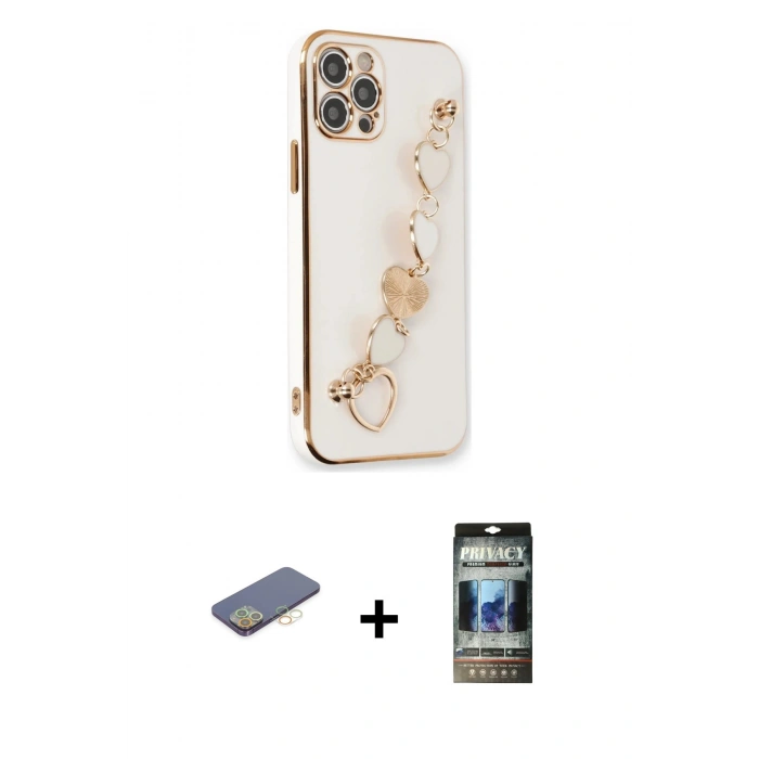 MARSİLYAN™- iPhone 12 Pro Kılıf Nova Işık Prime - Siyah 34D Hayalet Izgaralı Cam + Renkli Kamera Lens Koruma Cam - SI