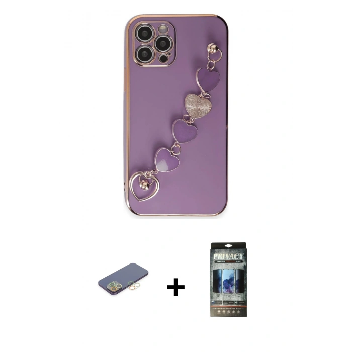 MARSİLYAN™- iPhone 12 Pro Kılıf Nova Işık Prime - Siyah 34D Hayalet Izgaralı Cam + Renkli Kamera Lens Koruma Cam - SI