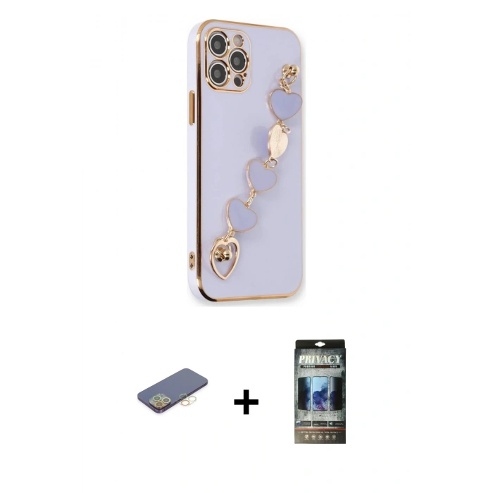 MARSİLYAN™- iPhone 12 Pro Kılıf Nova Işık Prime - Siyah 34D Hayalet Izgaralı Cam + Renkli Kamera Lens Koruma Cam - SI