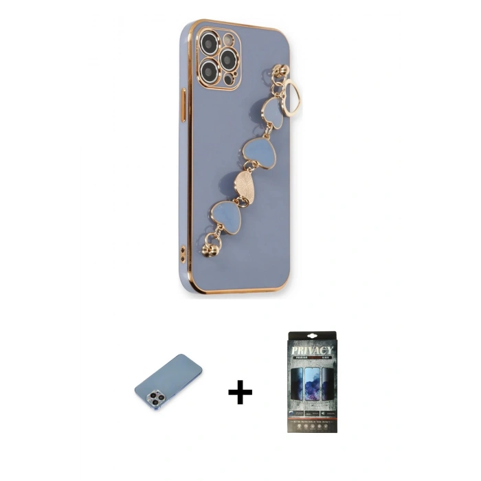 MARSİLYAN™- iPhone 12 Pro Kılıf Nova Işık Prime - Siyah 34D Hayalet Izgaralı Cam + Shine Kamera Lens Koruma Cam - GI