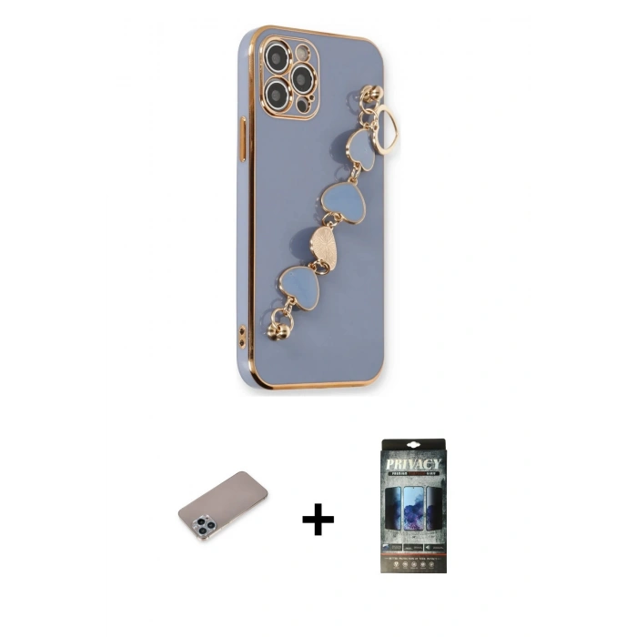 MARSİLYAN™- iPhone 12 Pro Kılıf Nova Işık Prime - Siyah 34D Hayalet Izgaralı Cam + Shine Kamera Lens Koruma Cam - SABE