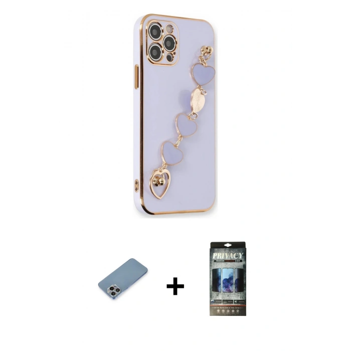 MARSİLYAN™- iPhone 12 Pro Kılıf Nova Işık Prime - Siyah 34D Hayalet Izgaralı Cam + Shine Kamera Lens Koruma Cam - GI