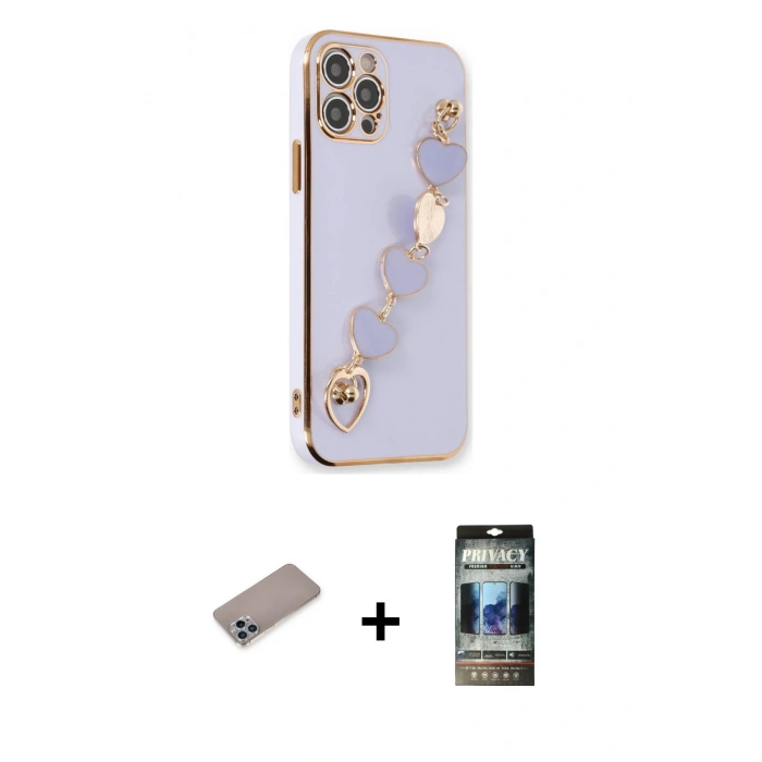 MARSİLYAN™- iPhone 12 Pro Kılıf Nova Işık Prime - Siyah 34D Hayalet Izgaralı Cam + Shine Kamera Lens Koruma Cam - SABE