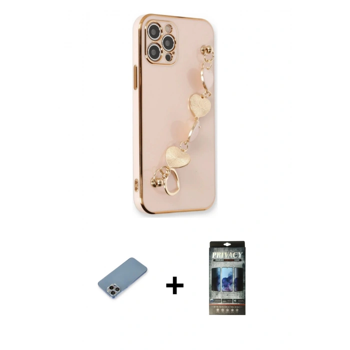 MARSİLYAN™- iPhone 12 Pro Kılıf Nova Işık Prime - Siyah 34D Hayalet Izgaralı Cam + Shine Kamera Lens Koruma Cam - GI