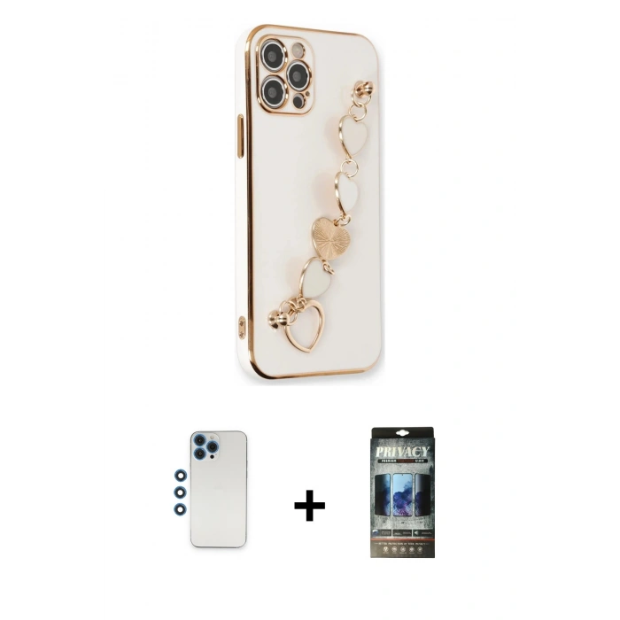 MARSİLYAN™- iPhone 12 Pro Kılıf Nova Işık Prime - Siyah 34D Hayalet Izgaralı Cam + Shine Kamera Lens - MI