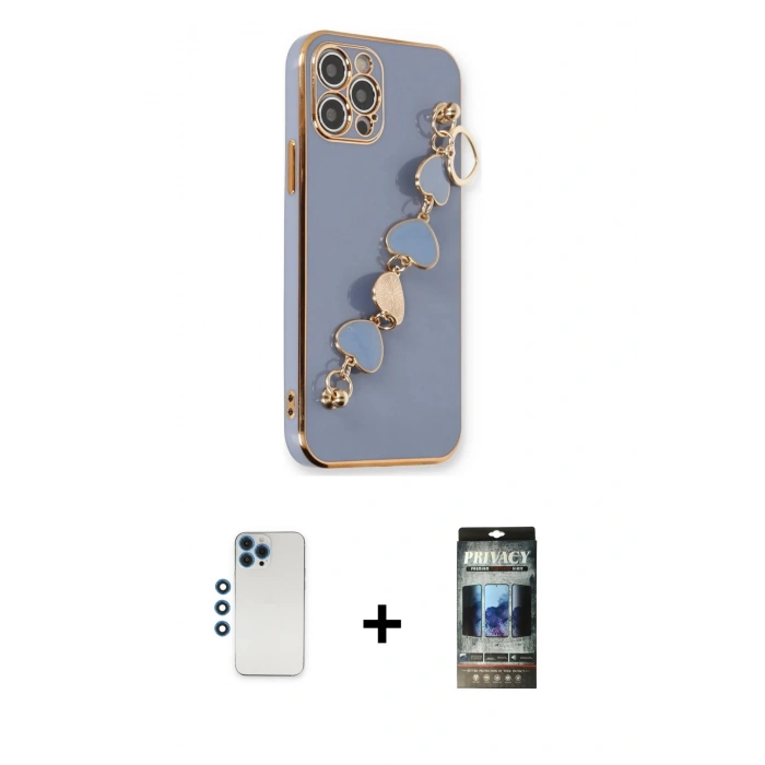 MARSİLYAN™- iPhone 12 Pro Kılıf Nova Işık Prime - Siyah 34D Hayalet Izgaralı Cam + Shine Kamera Lens - MI