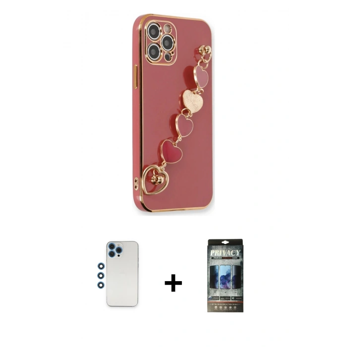 MARSİLYAN™- iPhone 12 Pro Kılıf Nova Işık Prime - Siyah 34D Hayalet Izgaralı Cam + Shine Kamera Lens - MI
