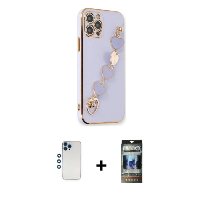 MARSİLYAN™- iPhone 12 Pro Kılıf Nova Işık Prime - Siyah 34D Hayalet Izgaralı Cam + Shine Kamera Lens - MI