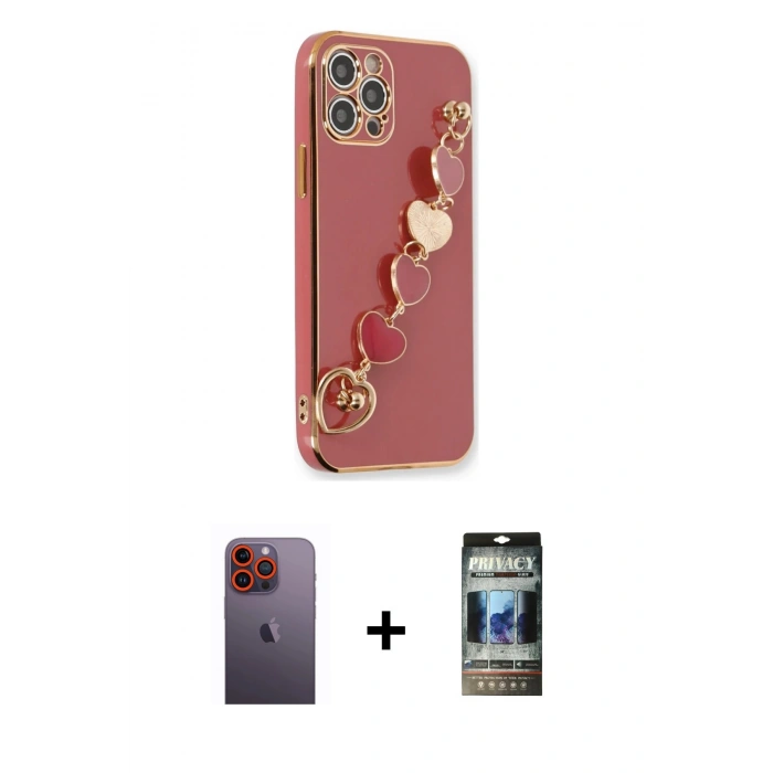 MARSİLYAN™- iPhone 12 Pro Kılıf Nova Işık Prime - Siyah 34D Hayalet Izgaralı Cam + Neon Fosforlu Kamera Lens - TU