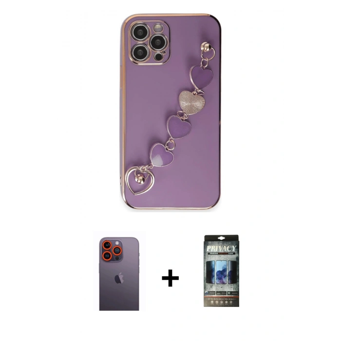 MARSİLYAN™- iPhone 12 Pro Kılıf Nova Işık Prime - Siyah 34D Hayalet Izgaralı Cam + Neon Fosforlu Kamera Lens - TU